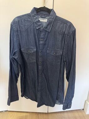 Express Men’s Button-Down Denim Shirt - Dark Blue